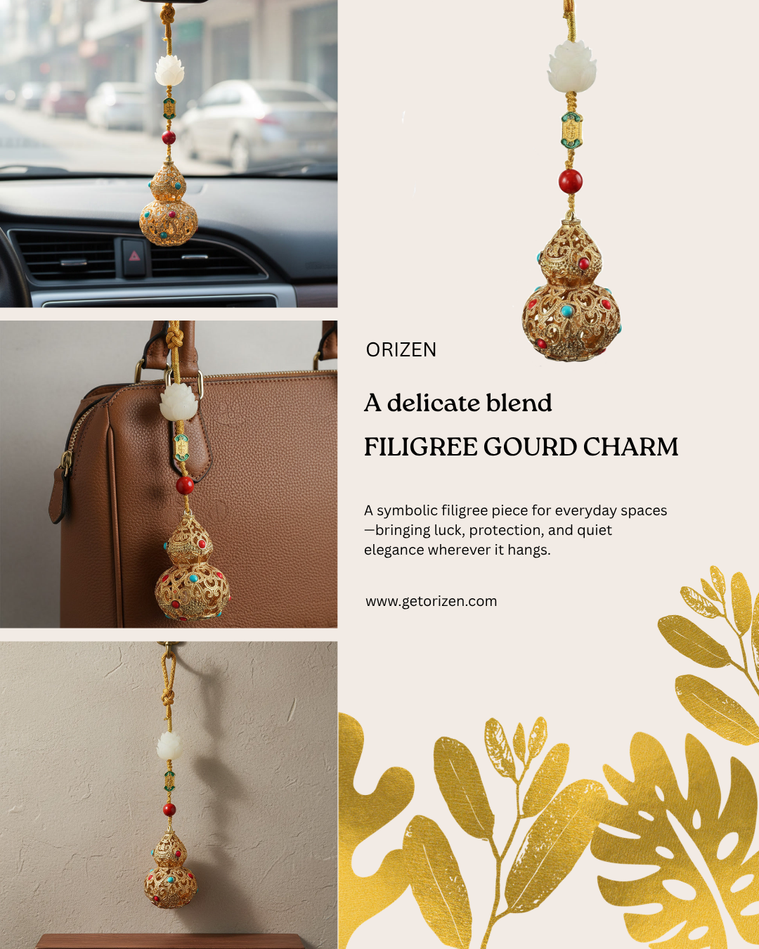 Chinese Filigree Gourd Charm | Lucky Hanging Ornament